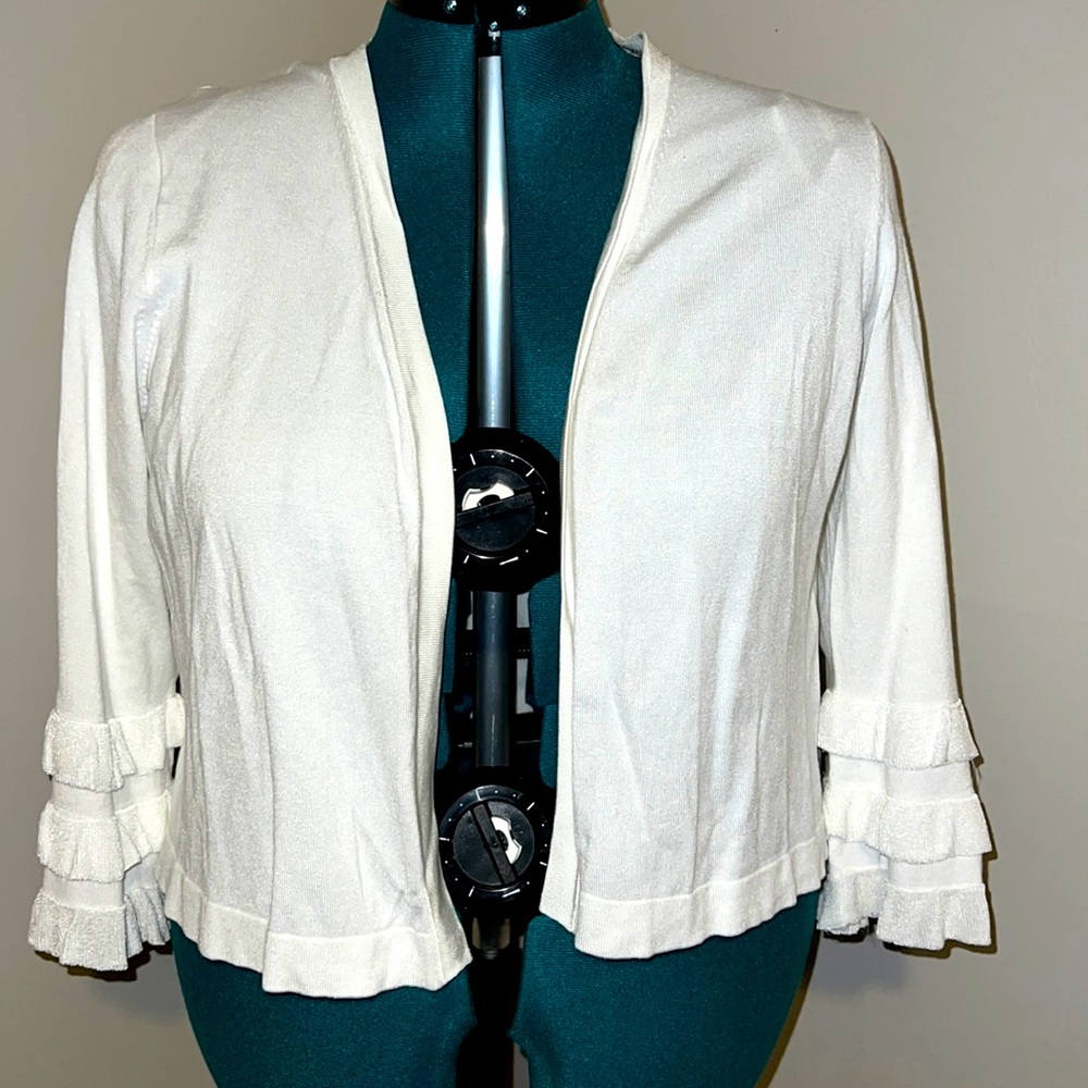 CALVIN KLEIN Cropped Ruffle Sleeve Cardigan, 1X